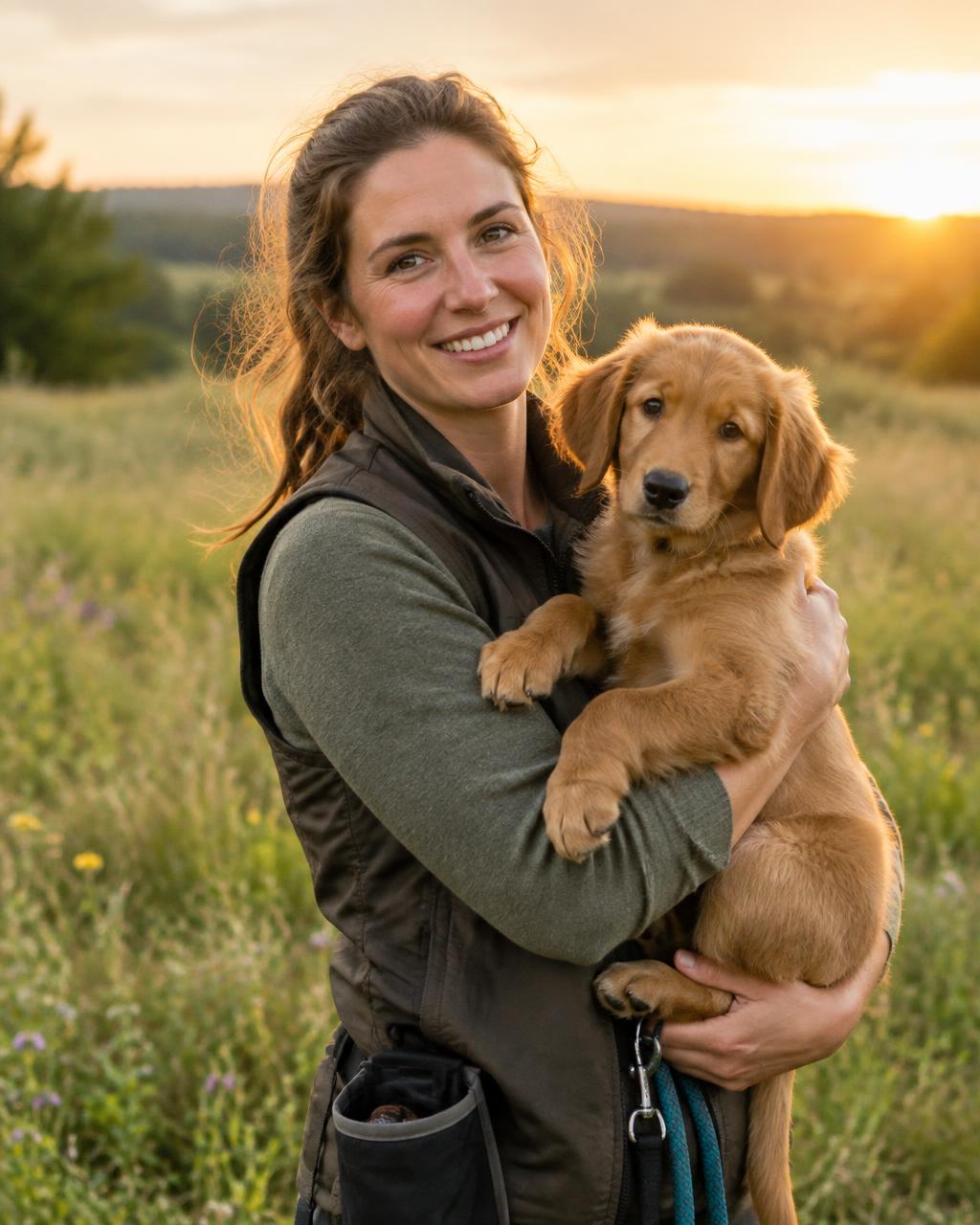A puppy owner spending a quiet moment with their puppy